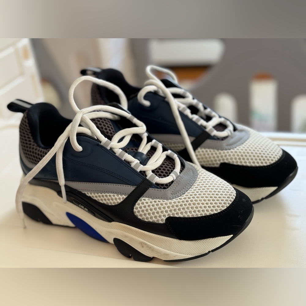 DIOR B22 Reflective sneakers “white & Blue” MEN, size 9 Preowned NO BOX - Picture 2 of 6